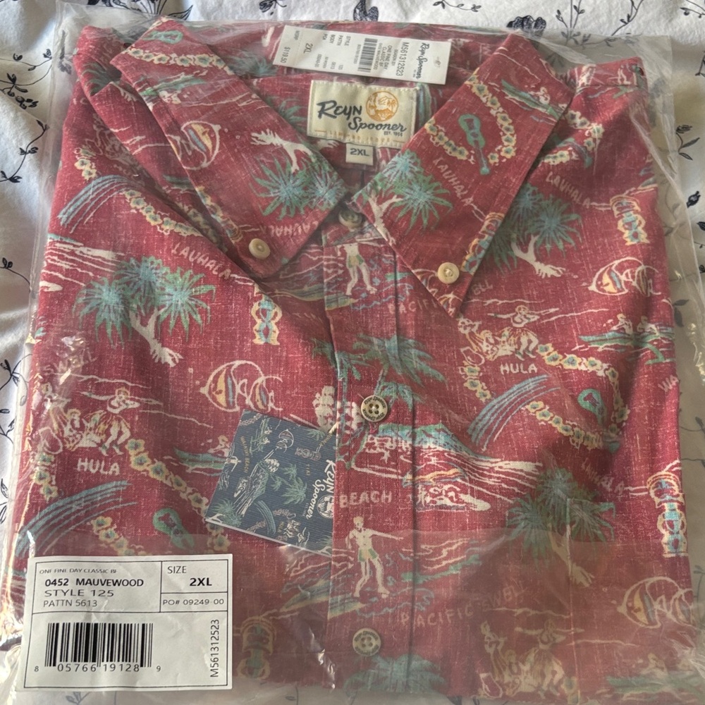 Reyn Spooner Red and Green Hawaiian Shirt